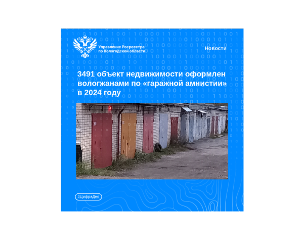 В 2024 году по «гаражной амнистии» в Вологодской области оформлено 3491 объект недвижимости.