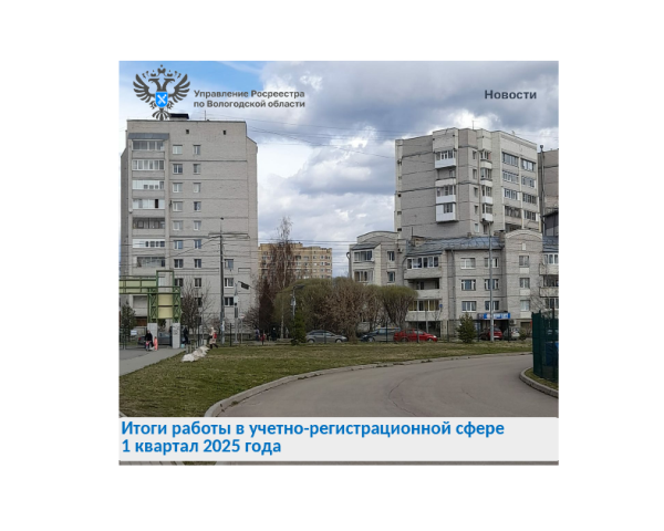 Вологодский Росреестр подвел итоги работы в учетно-регистрационной сфере за 3 месяца 2025 года.